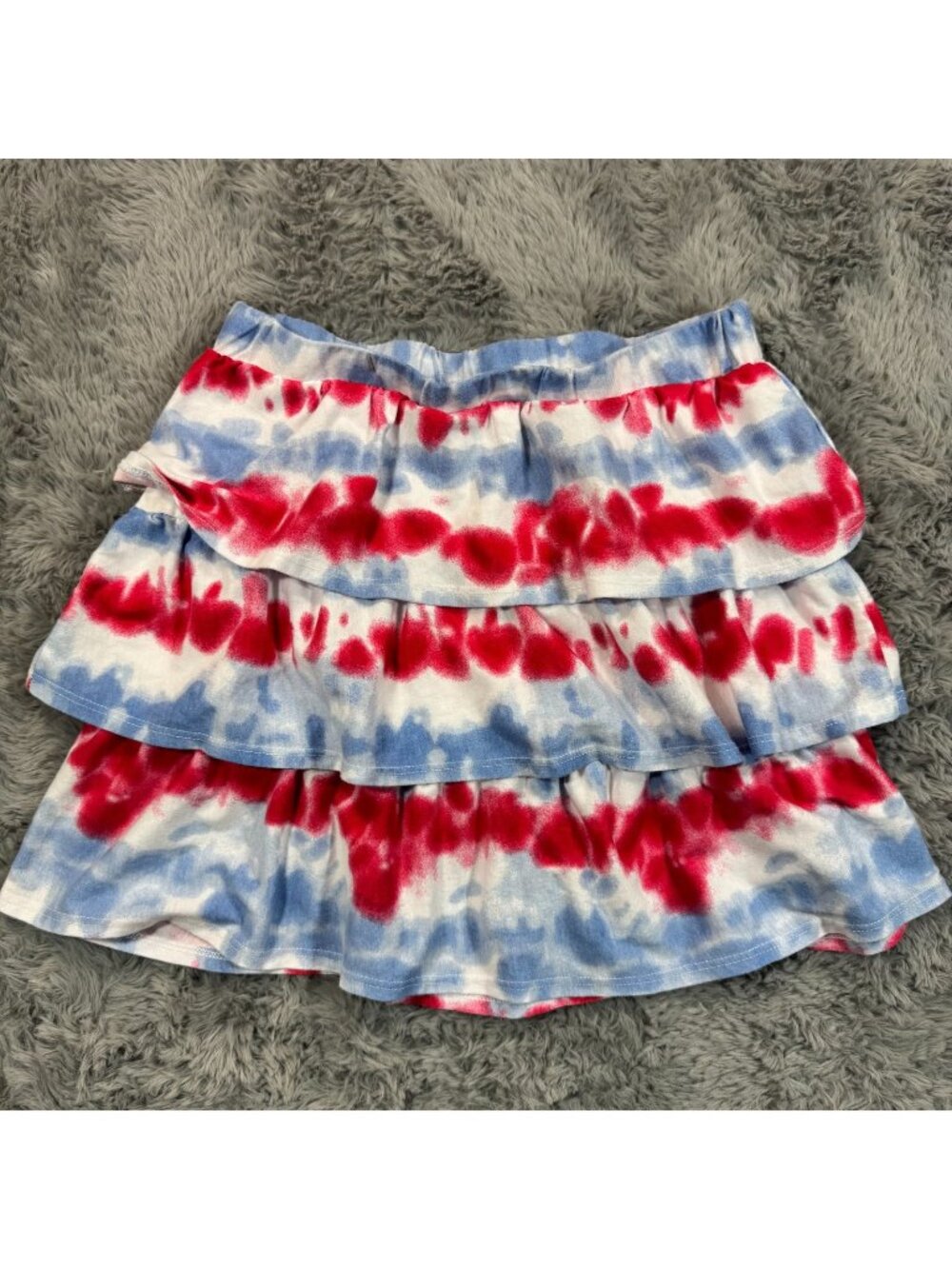 Way To Celebrate Patriotic Short Skirt Girls M Red Tie-Dye Cotton Mini Tiered